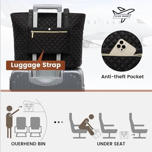 NWT LOVEVOOK Black Quilted Tote Bag with Wristlet - Picture 5 of 9